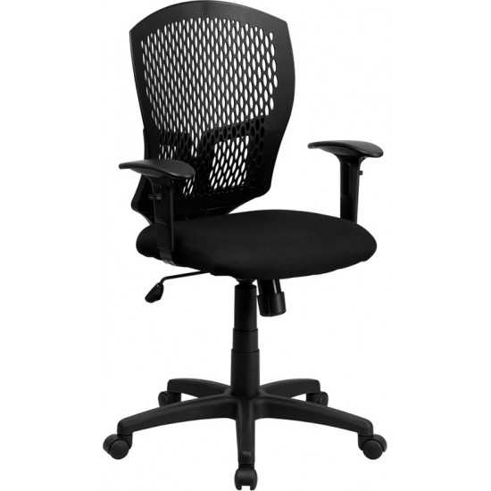 Mid-Back Designer Back Swivel Task Office Chair with Fabric Seat and Adjustable Arms