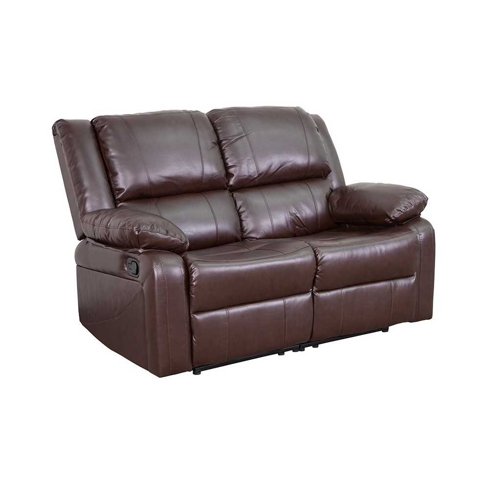 Harmony Series Brown LeatherSoft Loveseat with Two Built-In Recliners