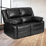 Harmony Series Black LeatherSoft Loveseat with Two Built-In Recliners