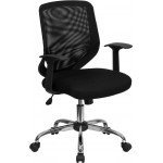 Mid-Back Black Mesh Tapered Back Swivel Task Office Chair with Chrome Base and T-Arms