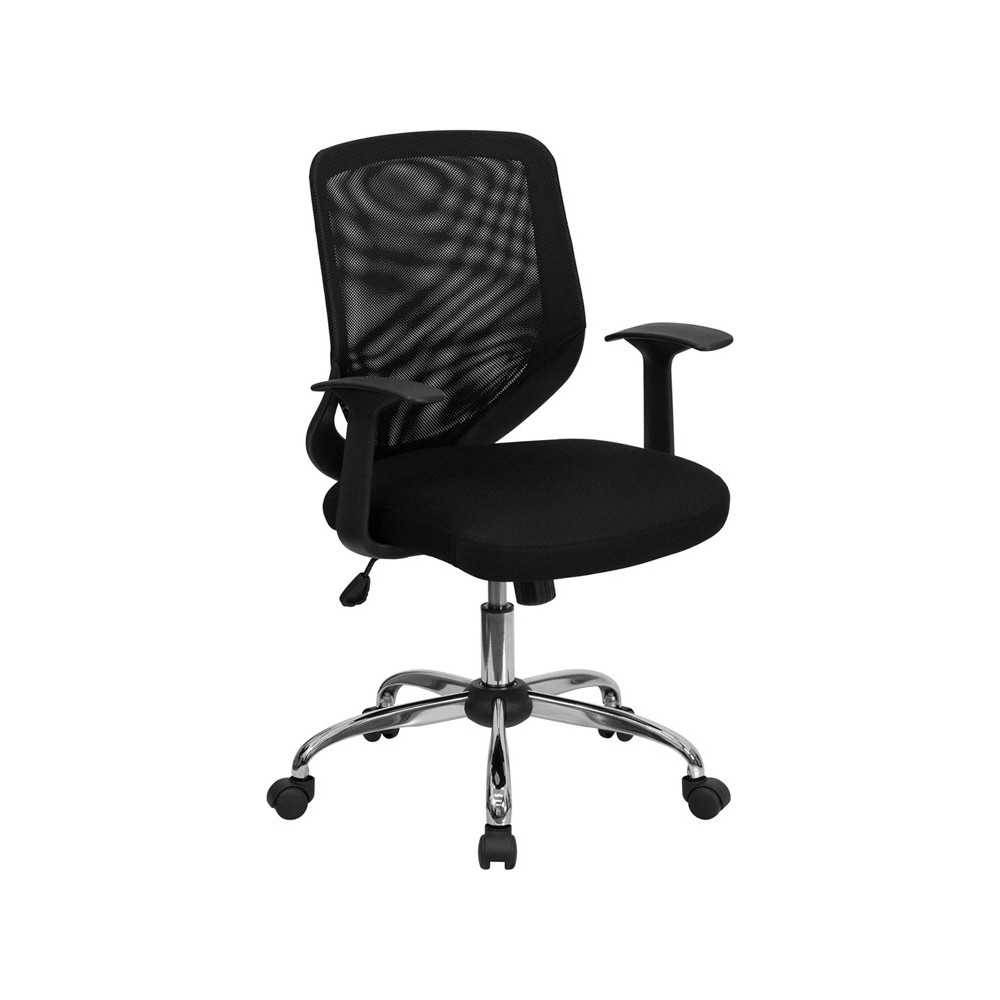 Mid-Back Black Mesh Tapered Back Swivel Task Office Chair with Chrome Base and T-Arms