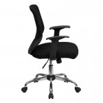 Mid-Back Black Mesh Tapered Back Swivel Task Office Chair with Chrome Base and T-Arms