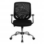 Mid-Back Black Mesh Tapered Back Swivel Task Office Chair with Chrome Base and T-Arms