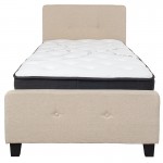 Tribeca Twin Size Tufted Upholstered Platform Bed in Beige Fabric with Pocket Spring Mattress