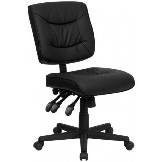 Mid-Back Black LeatherSoft Multifunction Swivel Ergonomic Task Office Chair