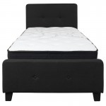 Tribeca Twin Size Tufted Upholstered Platform Bed in Black Fabric with Pocket Spring Mattress