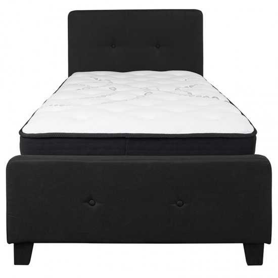 Tribeca Twin Size Tufted Upholstered Platform Bed in Black Fabric with Pocket Spring Mattress