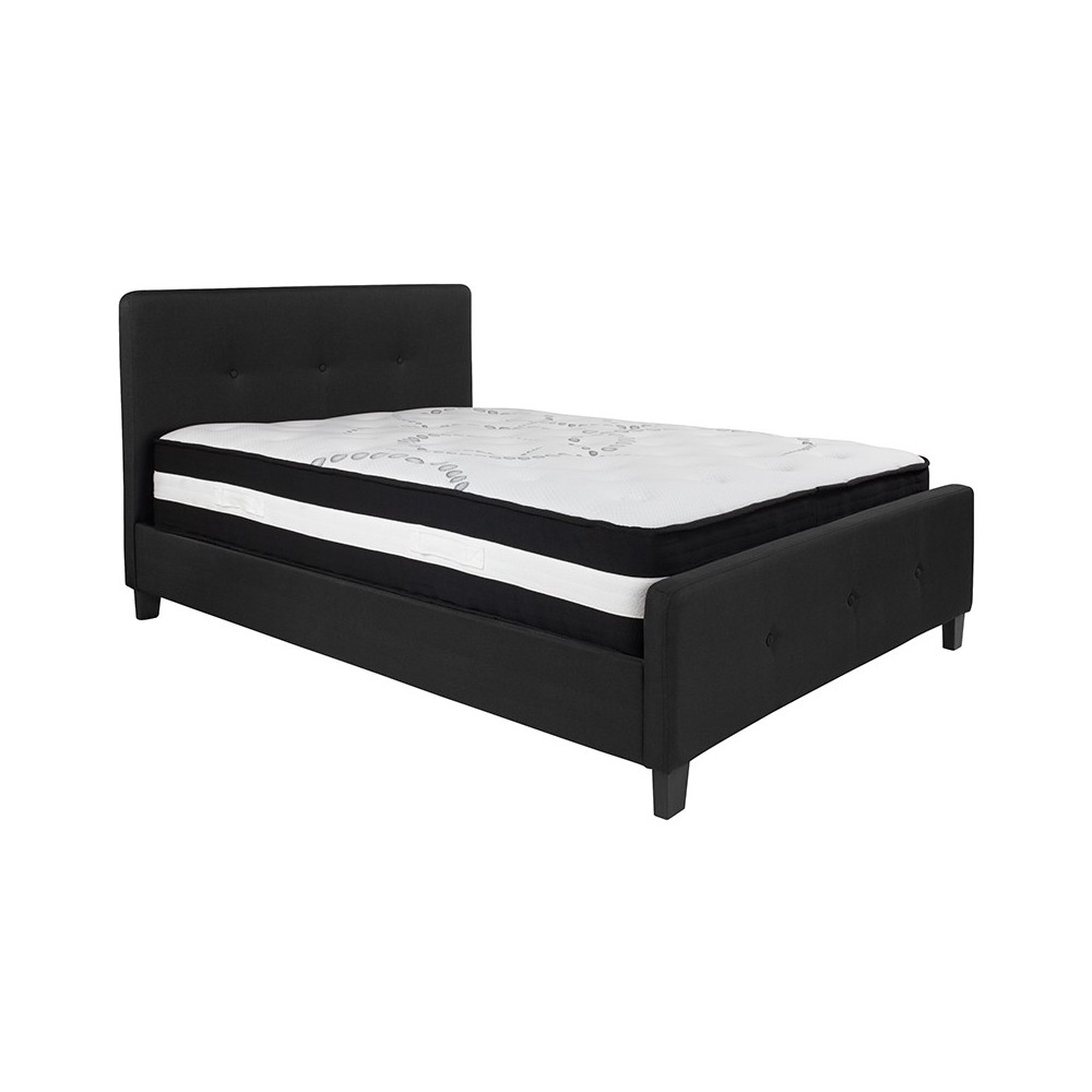 Tribeca Full Size Tufted Upholstered Platform Bed in Black Fabric with Pocket Spring Mattress