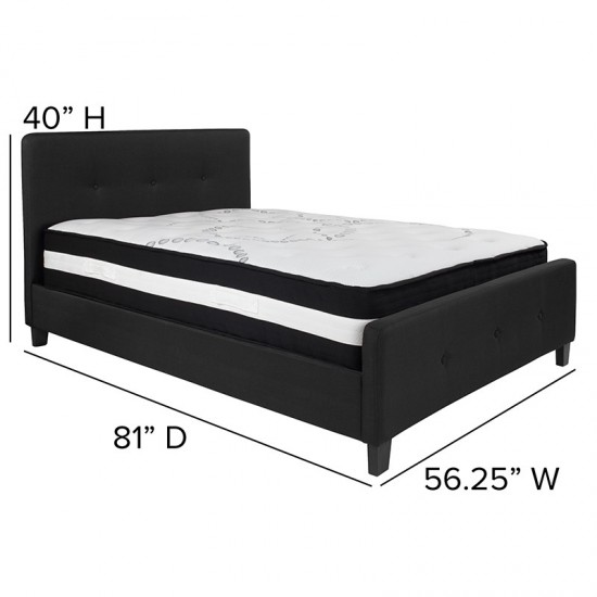 Tribeca Full Size Tufted Upholstered Platform Bed in Black Fabric with Pocket Spring Mattress