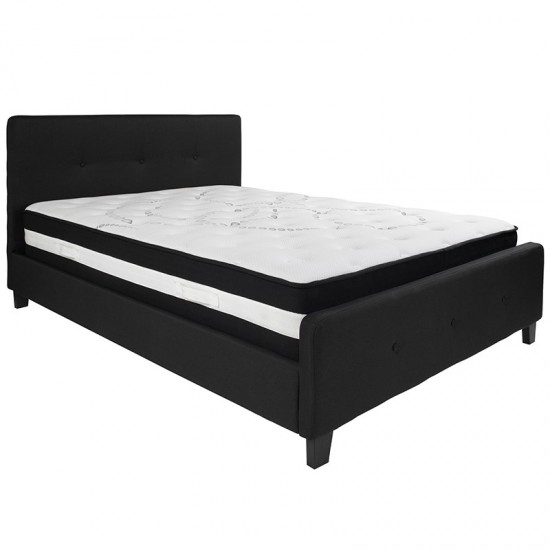 Tribeca Queen Size Tufted Upholstered Platform Bed in Black Fabric with Pocket Spring Mattress