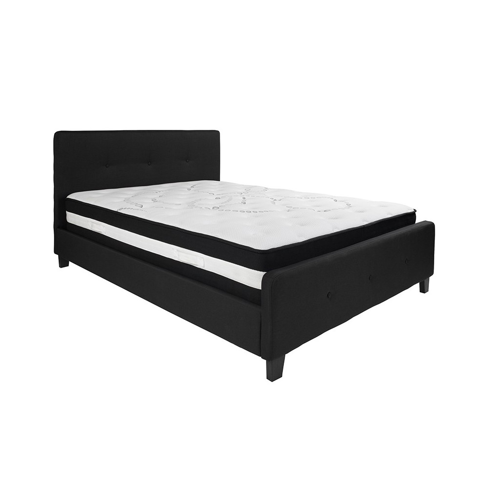 Tribeca Queen Size Tufted Upholstered Platform Bed in Black Fabric with Pocket Spring Mattress