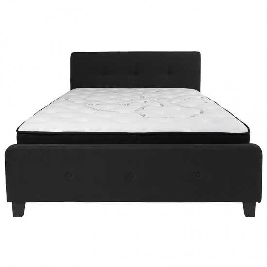 Tribeca Queen Size Tufted Upholstered Platform Bed in Black Fabric with Pocket Spring Mattress