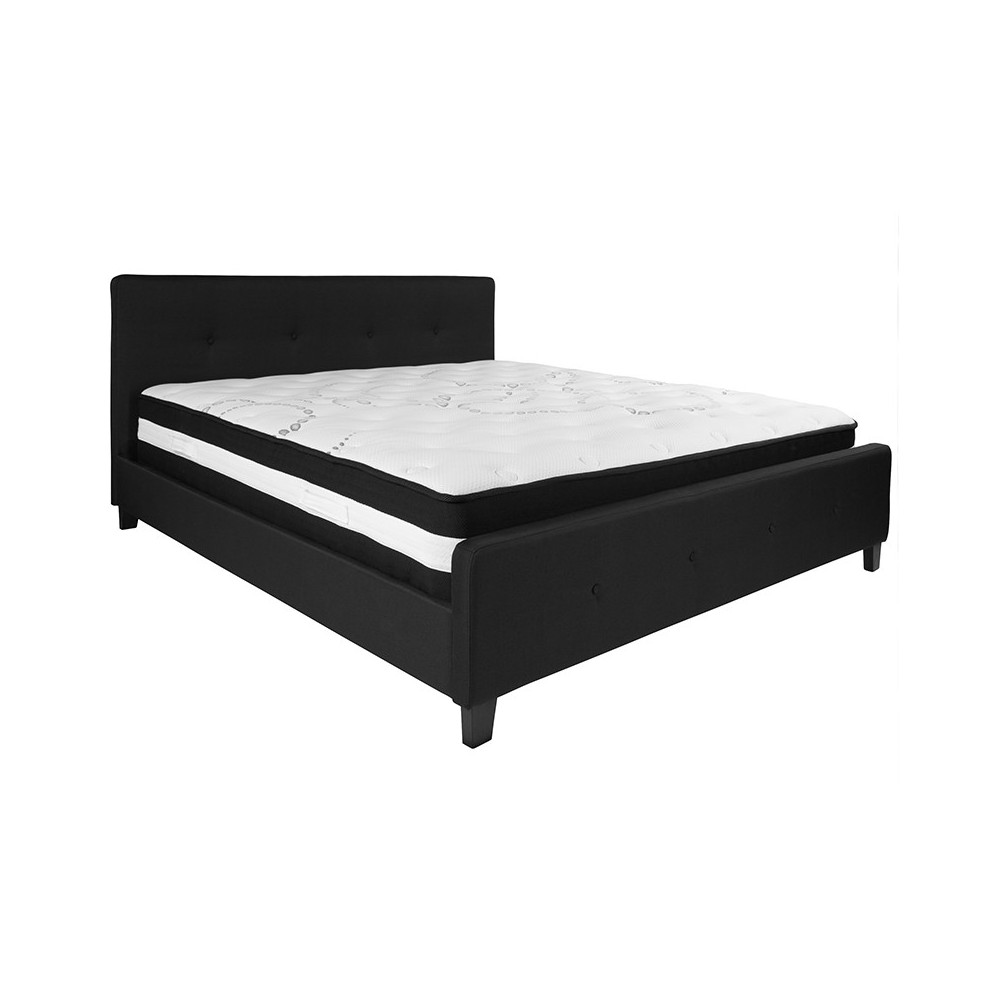 Tribeca King Size Tufted Upholstered Platform Bed in Black Fabric with Pocket Spring Mattress