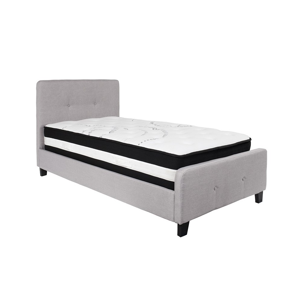 Tribeca Twin Size Tufted Upholstered Platform Bed in Light Gray Fabric with Pocket Spring Mattress Tribeca Twin Size Tufted Upholstered Platform Bed in Light Gray Fabric with Pocket Spring Mattress