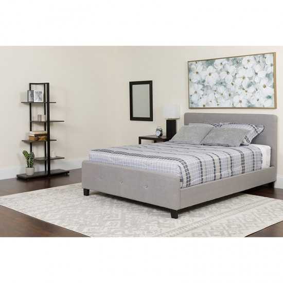 Tribeca Full Size Tufted Upholstered Platform Bed in Light Gray Fabric with Pocket Spring Mattress