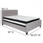 Tribeca Full Size Tufted Upholstered Platform Bed in Light Gray Fabric with Pocket Spring Mattress