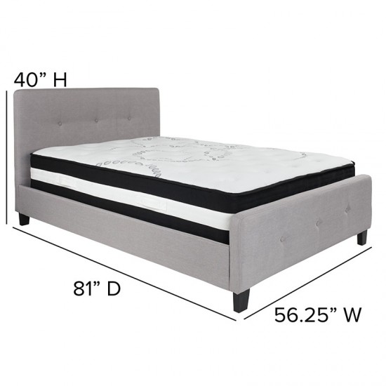 Tribeca Full Size Tufted Upholstered Platform Bed in Light Gray Fabric with Pocket Spring Mattress