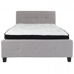 Tribeca Full Size Tufted Upholstered Platform Bed in Light Gray Fabric with Pocket Spring Mattress