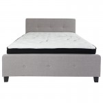 Tribeca Queen Size Tufted Upholstered Platform Bed in Light Gray Fabric with Pocket Spring Mattress