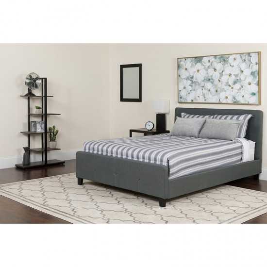 Tribeca Twin Size Tufted Upholstered Platform Bed in Dark Gray Fabric with Pocket Spring Mattress