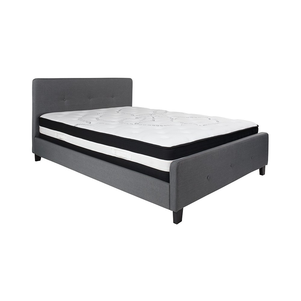 Tribeca Queen Size Tufted Upholstered Platform Bed in Dark Gray Fabric with Pocket Spring Mattress Tribeca Queen Size Tufted Upholstered Platform Bed in Dark Gray Fabric with Pocket Spring Mattress