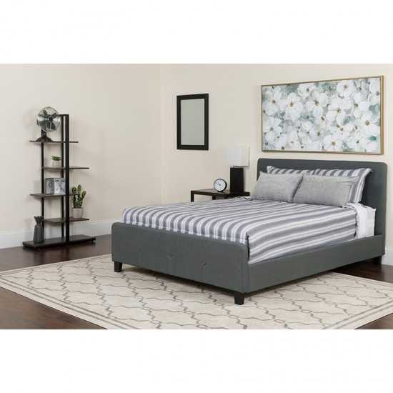 Tribeca Queen Size Tufted Upholstered Platform Bed in Dark Gray Fabric with Pocket Spring Mattress