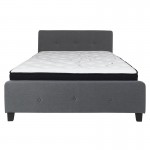 Tribeca Queen Size Tufted Upholstered Platform Bed in Dark Gray Fabric with Pocket Spring Mattress