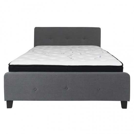 Tribeca Queen Size Tufted Upholstered Platform Bed in Dark Gray Fabric with Pocket Spring Mattress