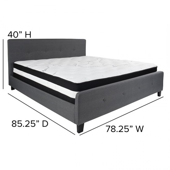 Tribeca King Size Tufted Upholstered Platform Bed in Dark Gray Fabric with Pocket Spring Mattress