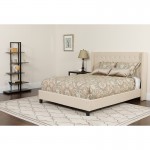 Riverdale Twin Size Tufted Upholstered Platform Bed in Beige Fabric with Pocket Spring Mattress