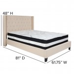 Riverdale Full Size Tufted Upholstered Platform Bed in Beige Fabric with Pocket Spring Mattress