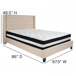 Riverdale Queen Size Tufted Upholstered Platform Bed in Beige Fabric with Pocket Spring Mattress