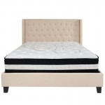 Riverdale Queen Size Tufted Upholstered Platform Bed in Beige Fabric with Pocket Spring Mattress