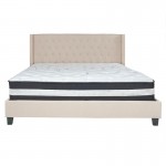 Riverdale King Size Tufted Upholstered Platform Bed in Beige Fabric with Pocket Spring Mattress