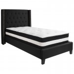 Riverdale Twin Size Tufted Upholstered Platform Bed in Black Fabric with Pocket Spring Mattress