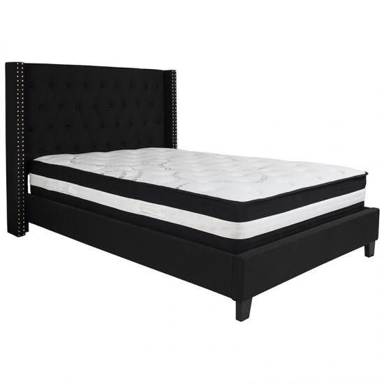 Riverdale Full Size Tufted Upholstered Platform Bed in Black Fabric with Pocket Spring Mattress