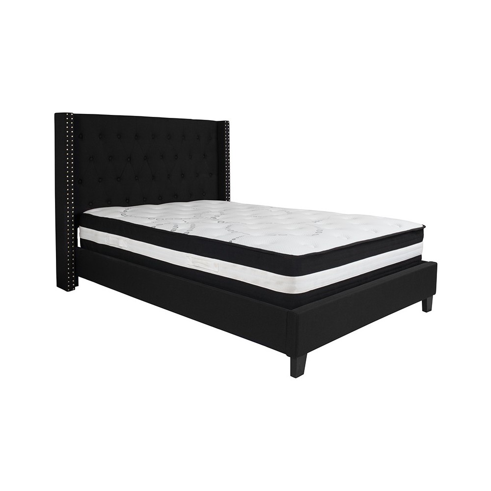 Riverdale Full Size Tufted Upholstered Platform Bed in Black Fabric with Pocket Spring Mattress