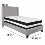 Riverdale Twin Size Tufted Upholstered Platform Bed in Light Gray Fabric with Pocket Spring Mattress
