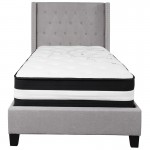 Riverdale Twin Size Tufted Upholstered Platform Bed in Light Gray Fabric with Pocket Spring Mattress