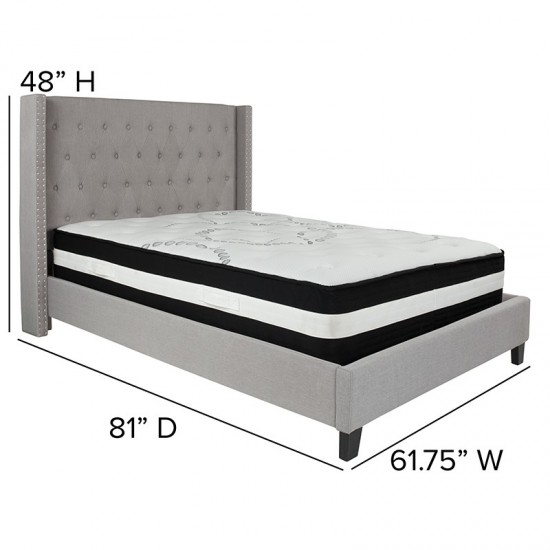 Riverdale Full Size Tufted Upholstered Platform Bed in Light Gray Fabric with Pocket Spring Mattress