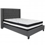 Riverdale Full Size Tufted Upholstered Platform Bed in Dark Gray Fabric with Pocket Spring Mattress