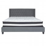 Riverdale King Size Tufted Upholstered Platform Bed in Dark Gray Fabric with Pocket Spring Mattress