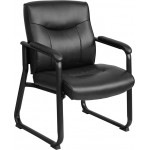 Big & Tall 500 lb. Rated Black LeatherSoft Executive Side Reception Chair with Sled Base