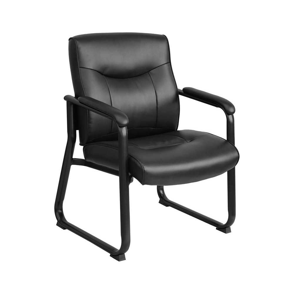 Big & Tall 500 lb. Rated Black LeatherSoft Executive Side Reception Chair with Sled Base