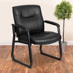 Big & Tall 500 lb. Rated Black LeatherSoft Executive Side Reception Chair with Sled Base