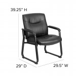 Big & Tall 500 lb. Rated Black LeatherSoft Executive Side Reception Chair with Sled Base