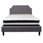 Brighton Queen Size Tufted Upholstered Platform Bed in Light Gray Fabric with Pocket Spring Mattress