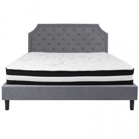 Brighton King Size Tufted Upholstered Platform Bed in Light Gray Fabric with Pocket Spring Mattress