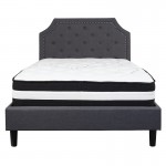 Brighton Full Size Tufted Upholstered Platform Bed in Dark Gray Fabric with Pocket Spring Mattress