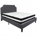 Brighton Queen Size Tufted Upholstered Platform Bed in Dark Gray Fabric with Pocket Spring Mattress